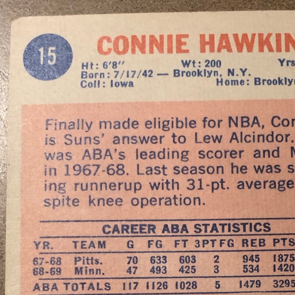 TOPPS ROOKIE CONNIE HAWKINS PHOENIX CARD #15 FC - Picture 5 of 6